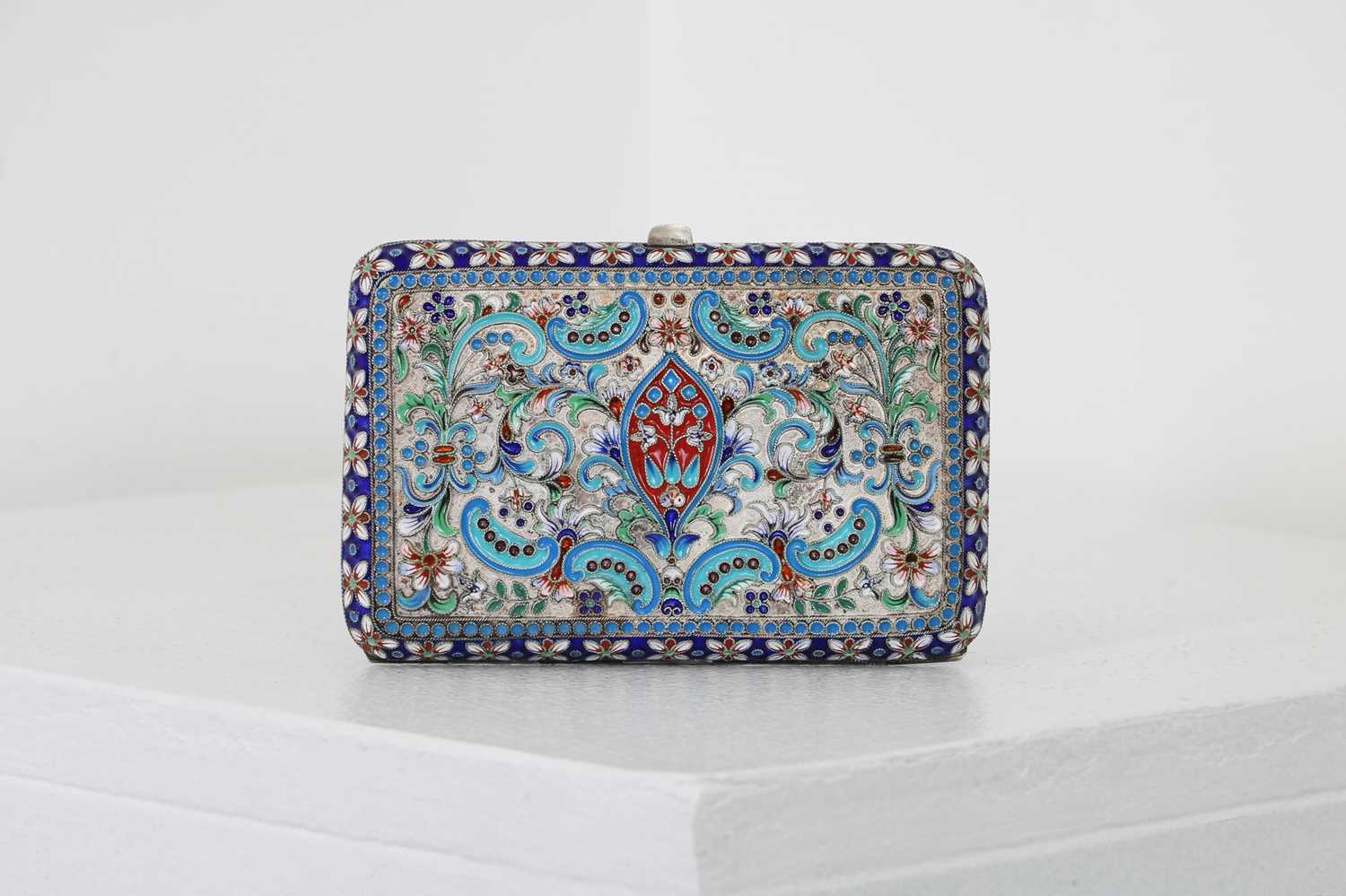 A Russian silver and cloisonné cigarette case,