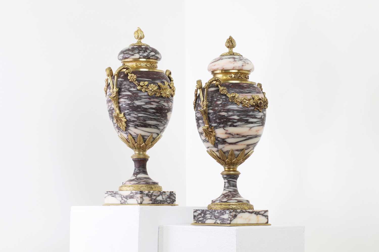 A pair of Louis XV-style brèche violette marble and gilt-bronze cassolettes, - Image 2 of 4