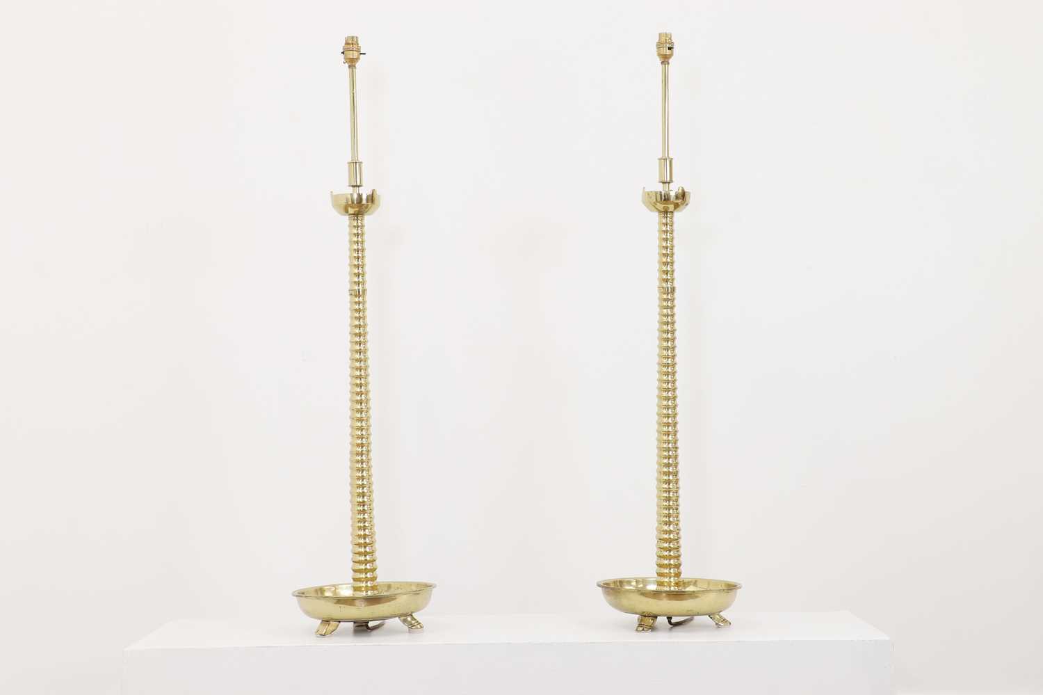 A pair of Dutch-style tall brass altar stick lamps, - Image 2 of 2