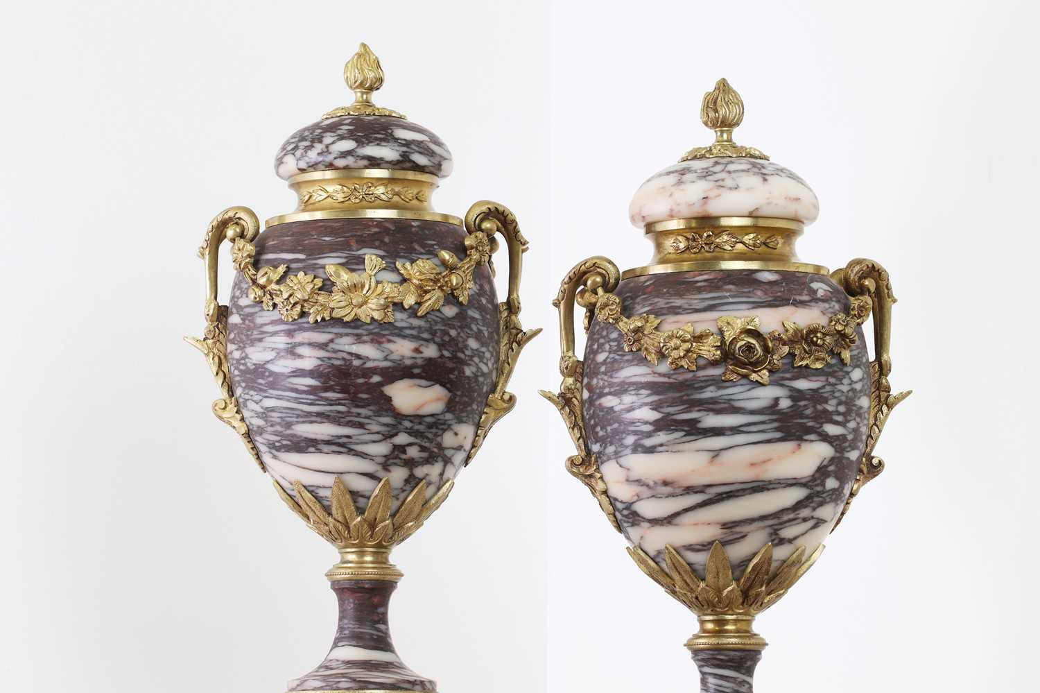 A pair of Louis XV-style brèche violette marble and gilt-bronze cassolettes, - Image 4 of 4