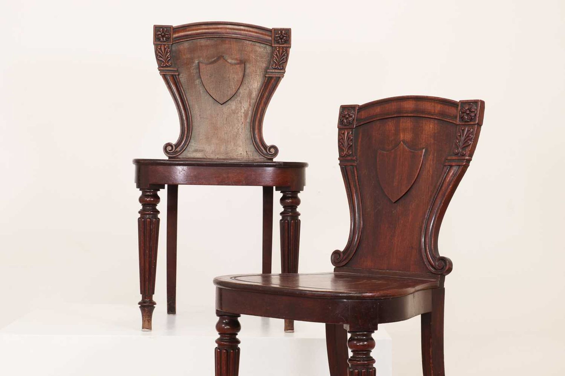 A pair of George IV mahogany hall chairs, - Image 5 of 7