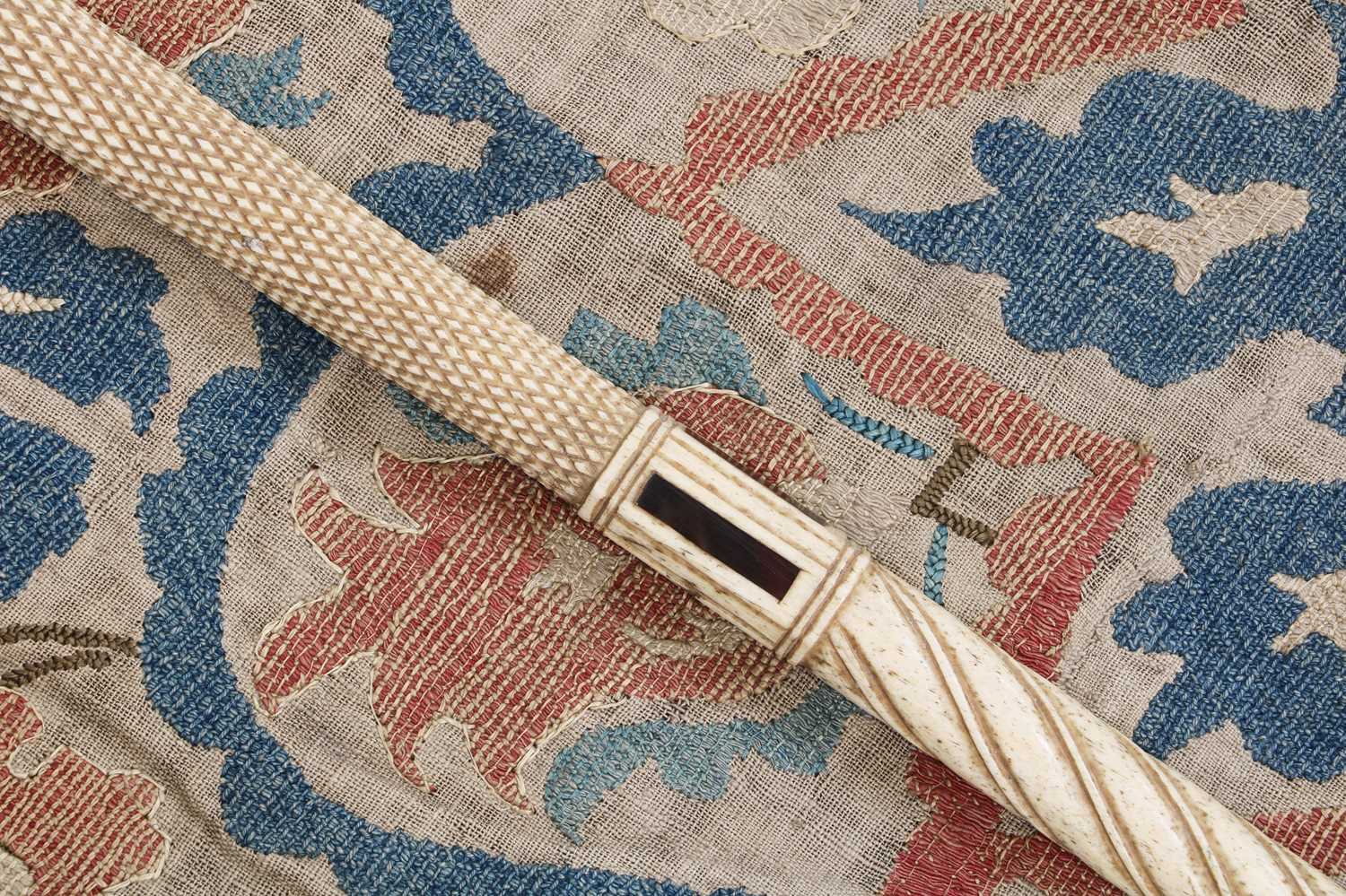 A marine ivory and inlaid walking stick, - Image 2 of 4