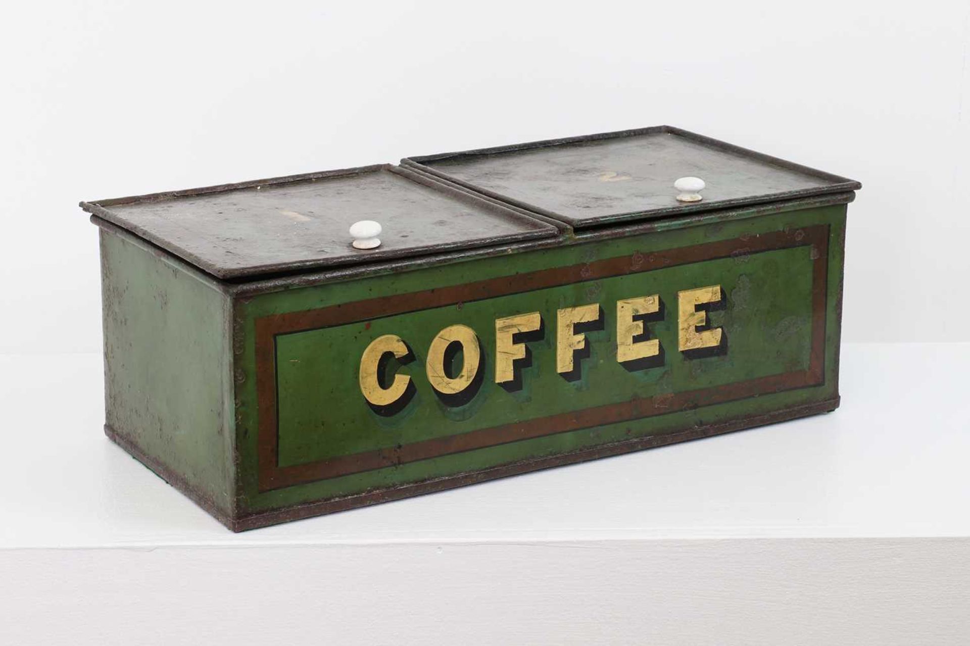 A Regency green-painted toleware coffee tin,