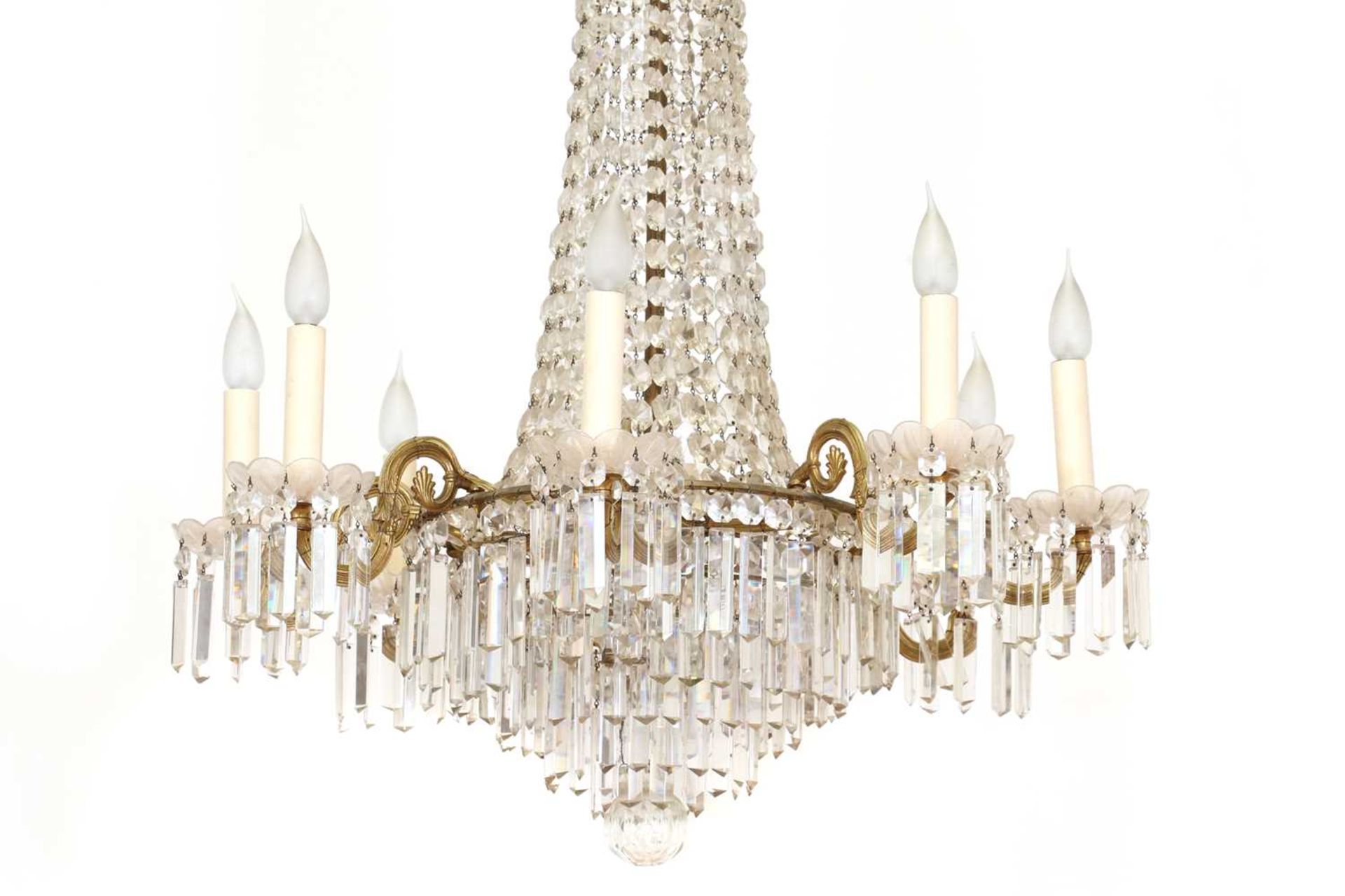 A cut glass and gilt-metal chandelier, - Image 3 of 3