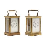 Two brass carriage timepieces,