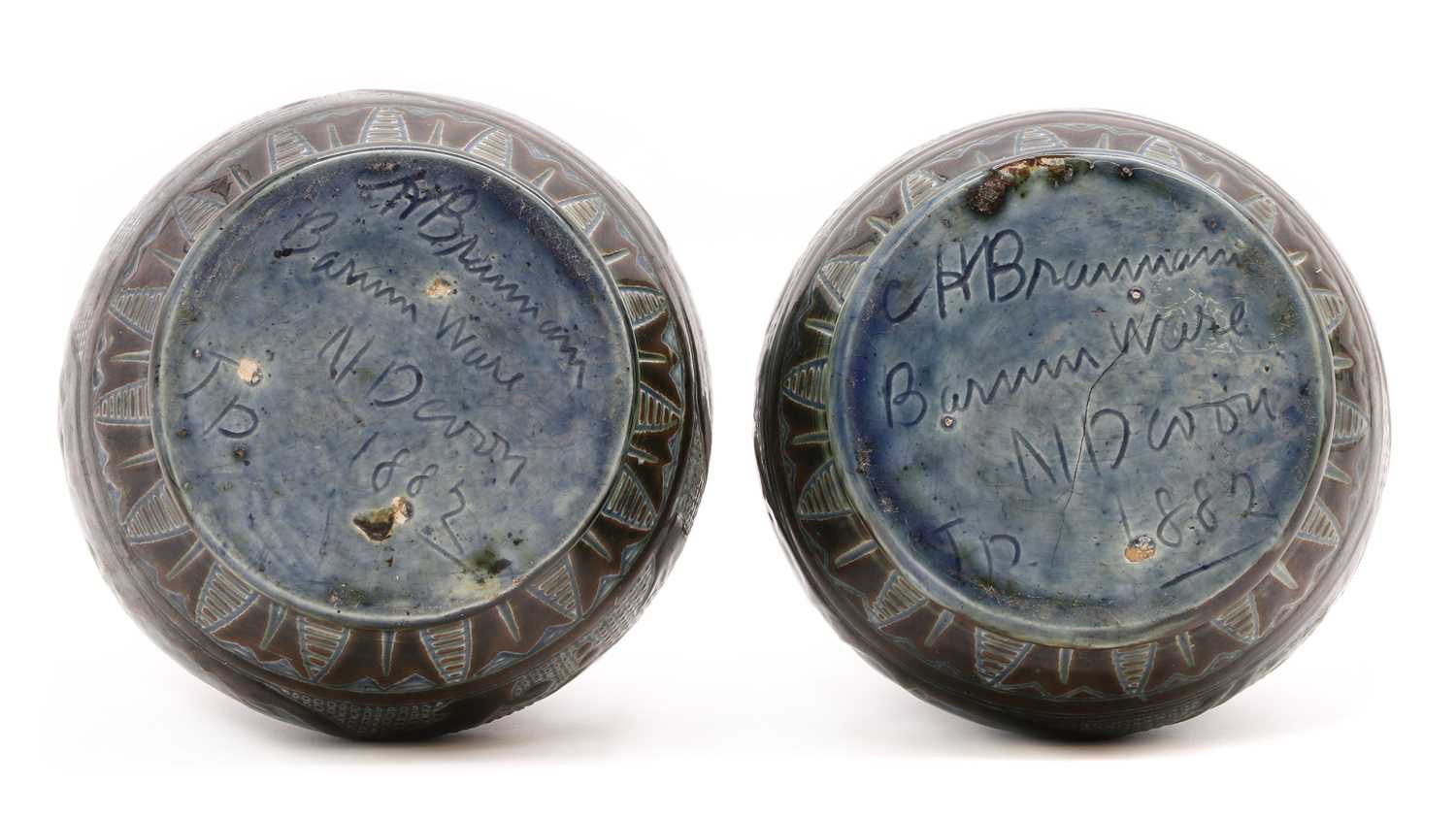 A pair of C H Brannam 'Barum ware' pottery vases - Image 5 of 5