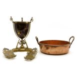 A faux tortoiseshell and brass urn on stand,