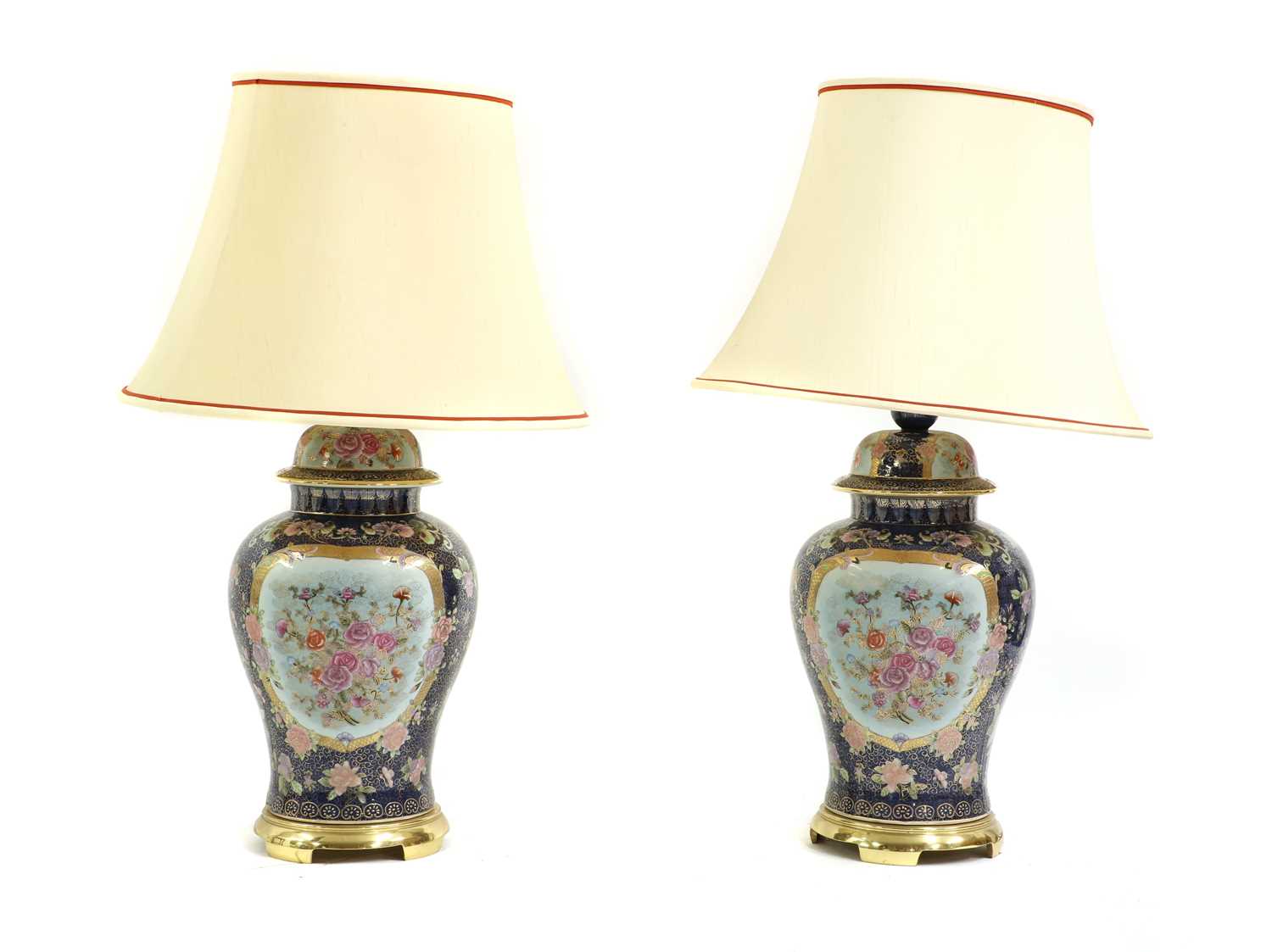 A pair of large Chinese style porcelain vase lamps,