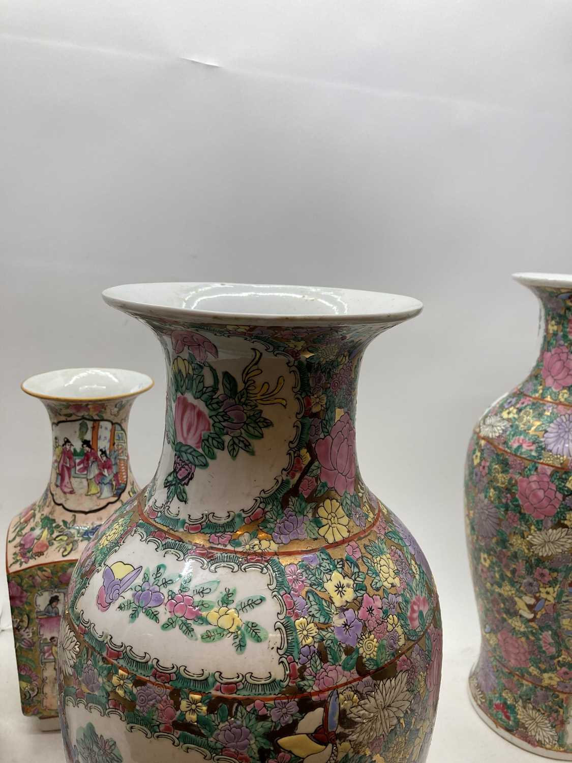 Three pairs of Chinese famille rose vases, - Image 38 of 136