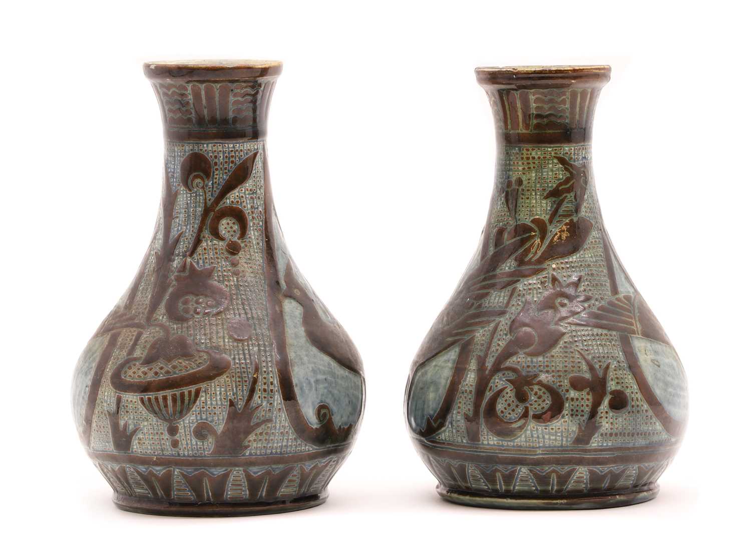 A pair of C H Brannam 'Barum ware' pottery vases - Image 4 of 5