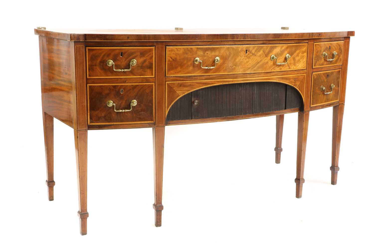 A George III mahogany and satinwood crossbanded bowfront sideboard,