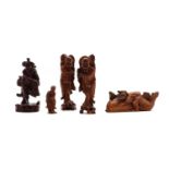 A group of Japanese hardwood figures