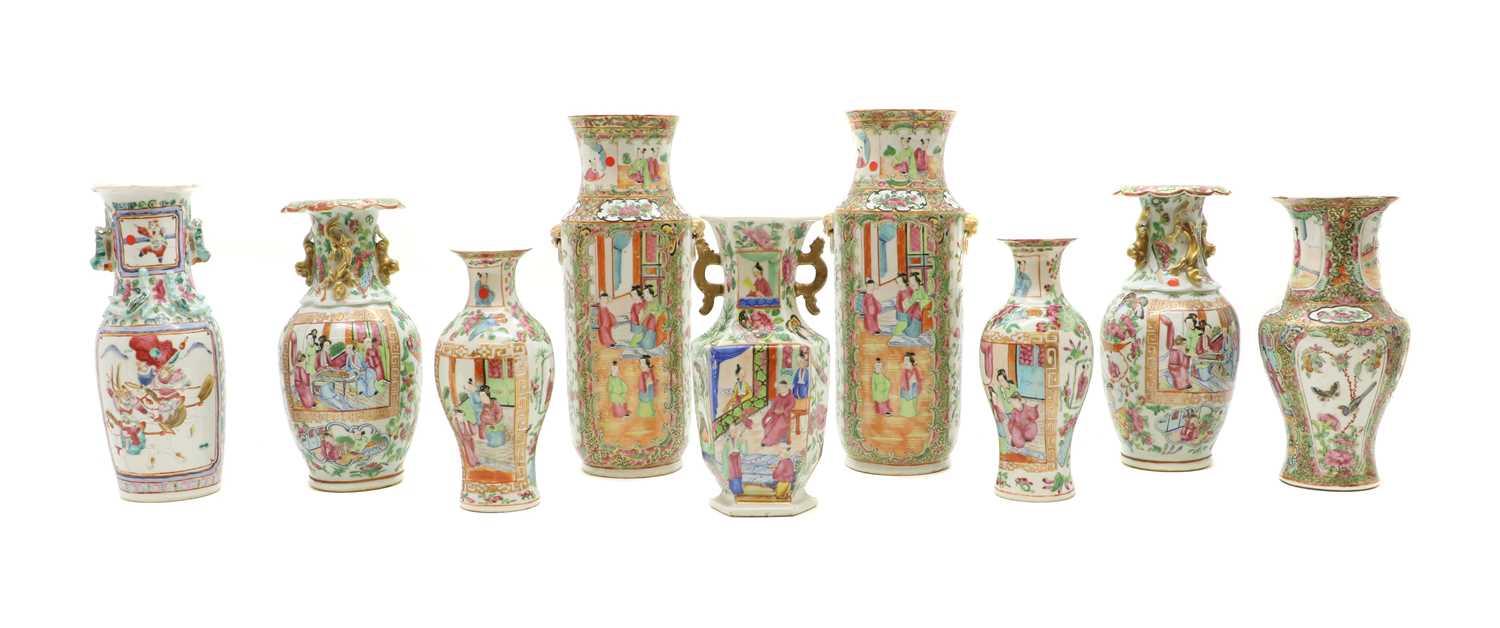 A collection of Chinese Canton famille rose porcelain vases,