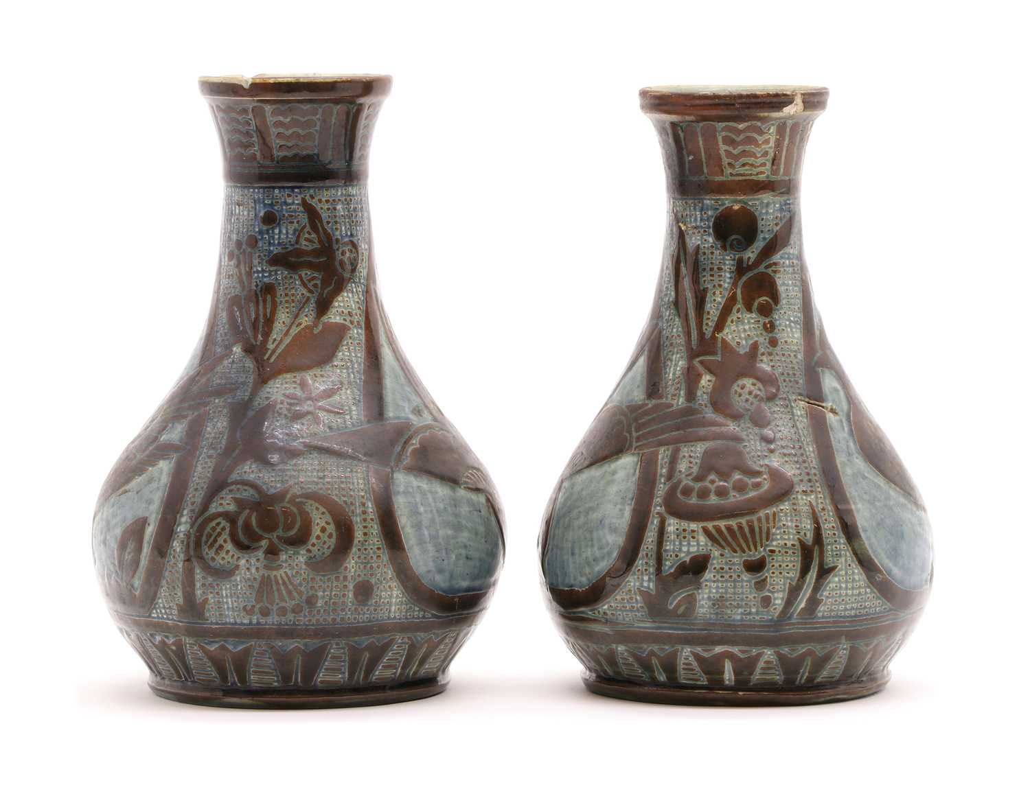 A pair of C H Brannam 'Barum ware' pottery vases - Image 3 of 5