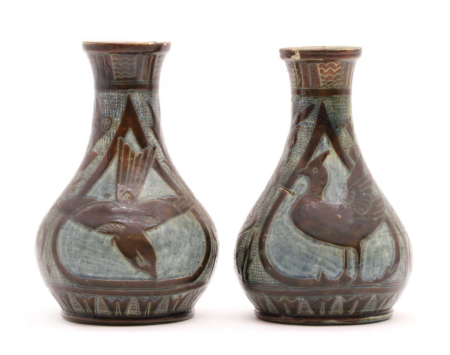 A pair of C H Brannam 'Barum ware' pottery vases - Image 2 of 5