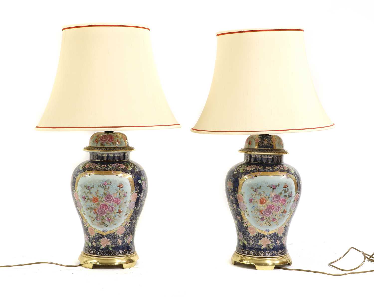 A pair of large Chinese style porcelain vase lamps, - Image 2 of 2