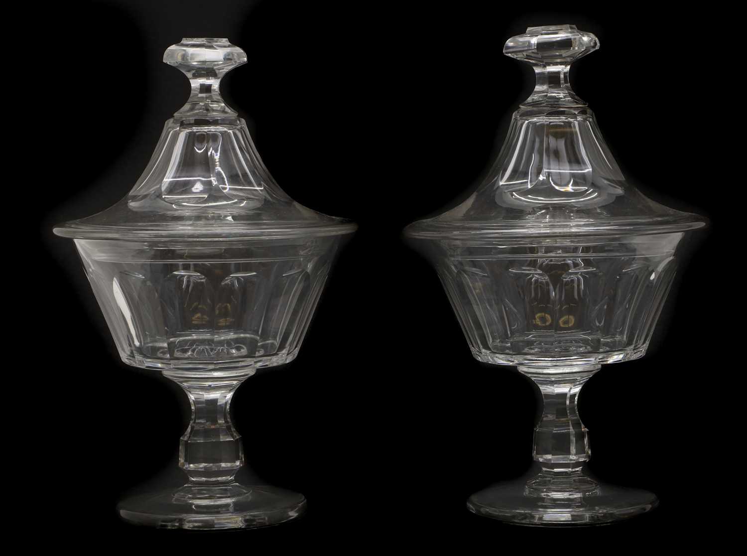 A pair of Victorian cut glass pedestal vases and covers, - Image 2 of 2