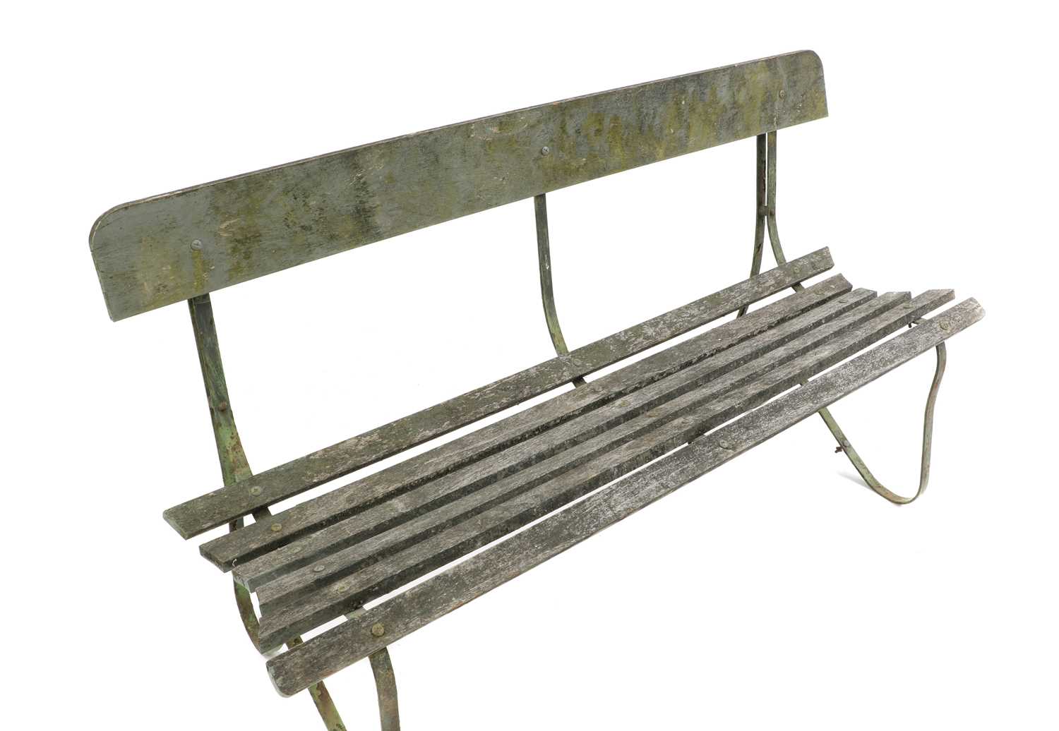 A green painted wrought iron garden bench, - Image 3 of 3