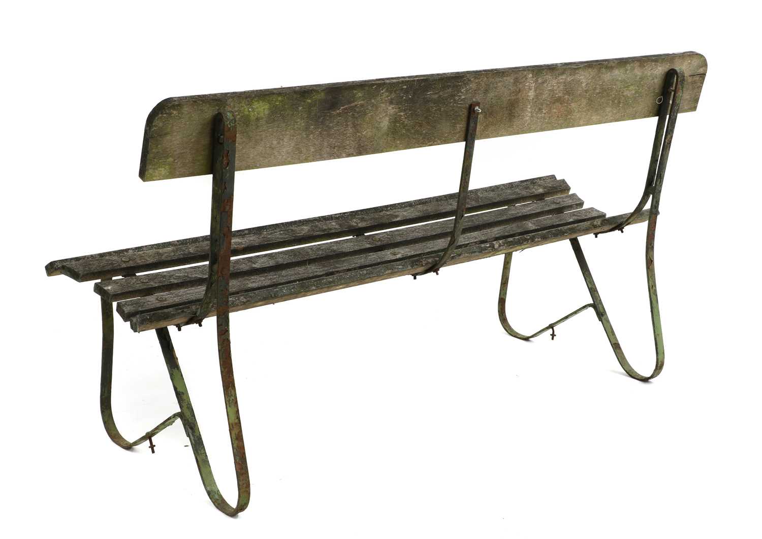 A green painted wrought iron garden bench, - Image 2 of 3