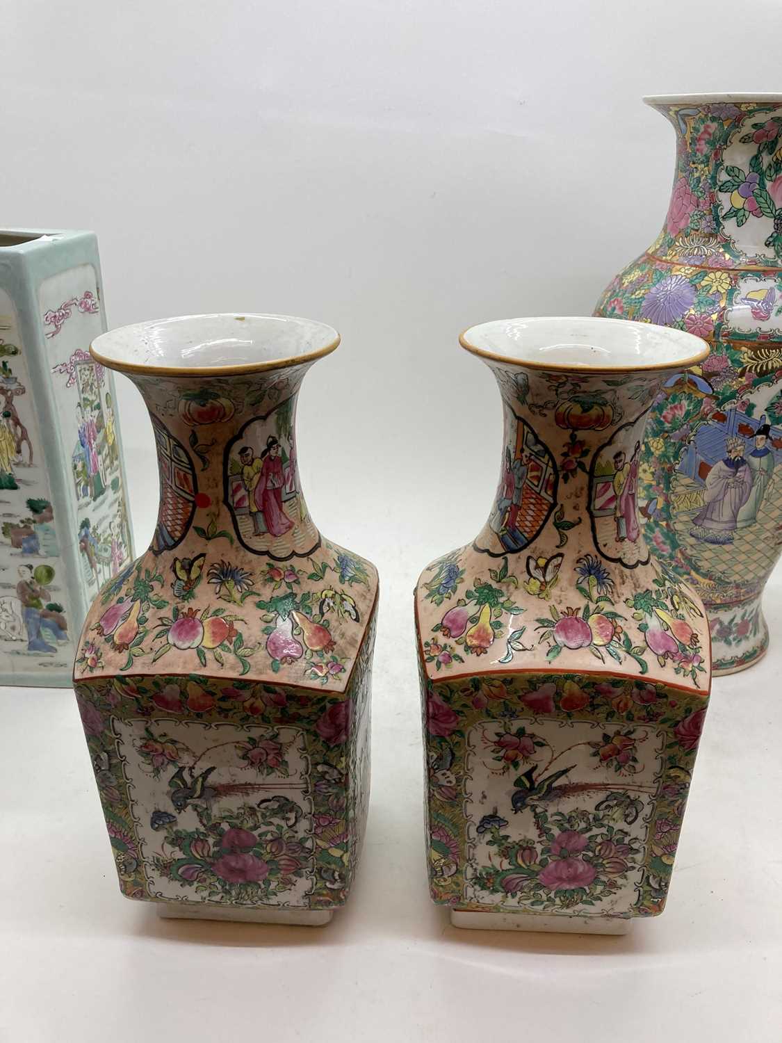 Three pairs of Chinese famille rose vases, - Image 71 of 136