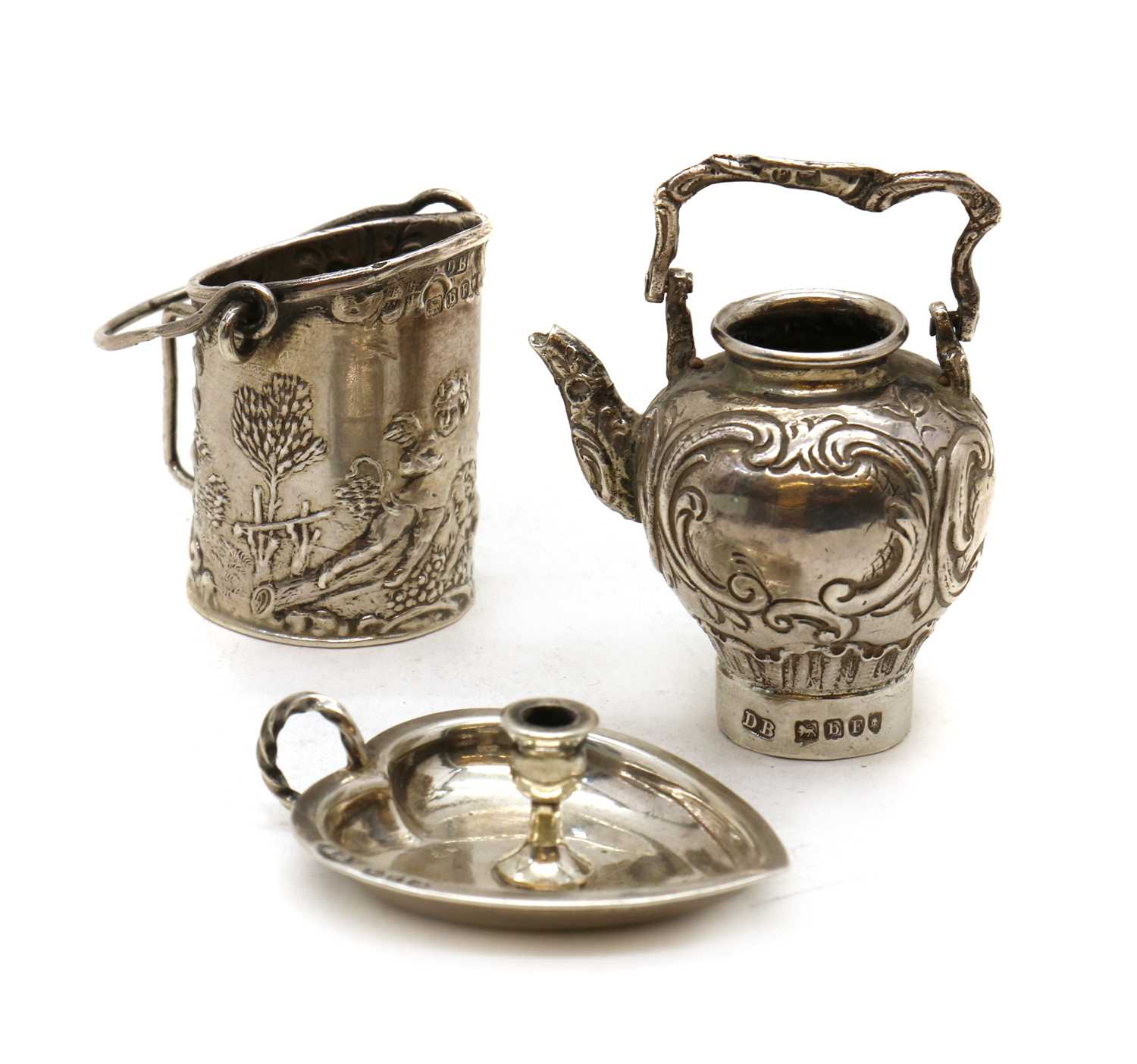 A collection of novelty silver items,