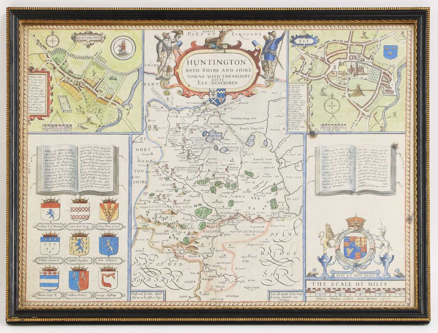 John Speed, hand coloured map of Huntington