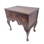 A mid 18th century style (reproduction) heavy solid oak lowboy; the slightly overhanging thumbnail