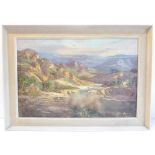JOHANN BONTHUYS (20th century), a large oil on canvas mountainscape, signed and dated '64 lower