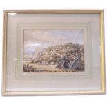 A 19th century watercolour study depicting a continental (possibly Africa?) campsite with a