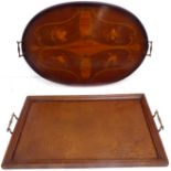 A late 19th century oval two-handled galleried serving tray – mahogany and satinwood and with