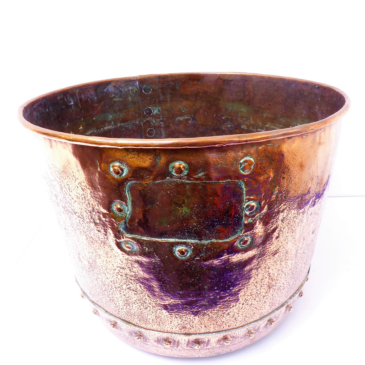 A 19th century rivetted copper copper of good colour and pleasing form (47cm diameter) - Image 3 of 4