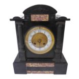 A late 19th century black-slate and marble eight-day mantle clock – white enamel chapter ring with