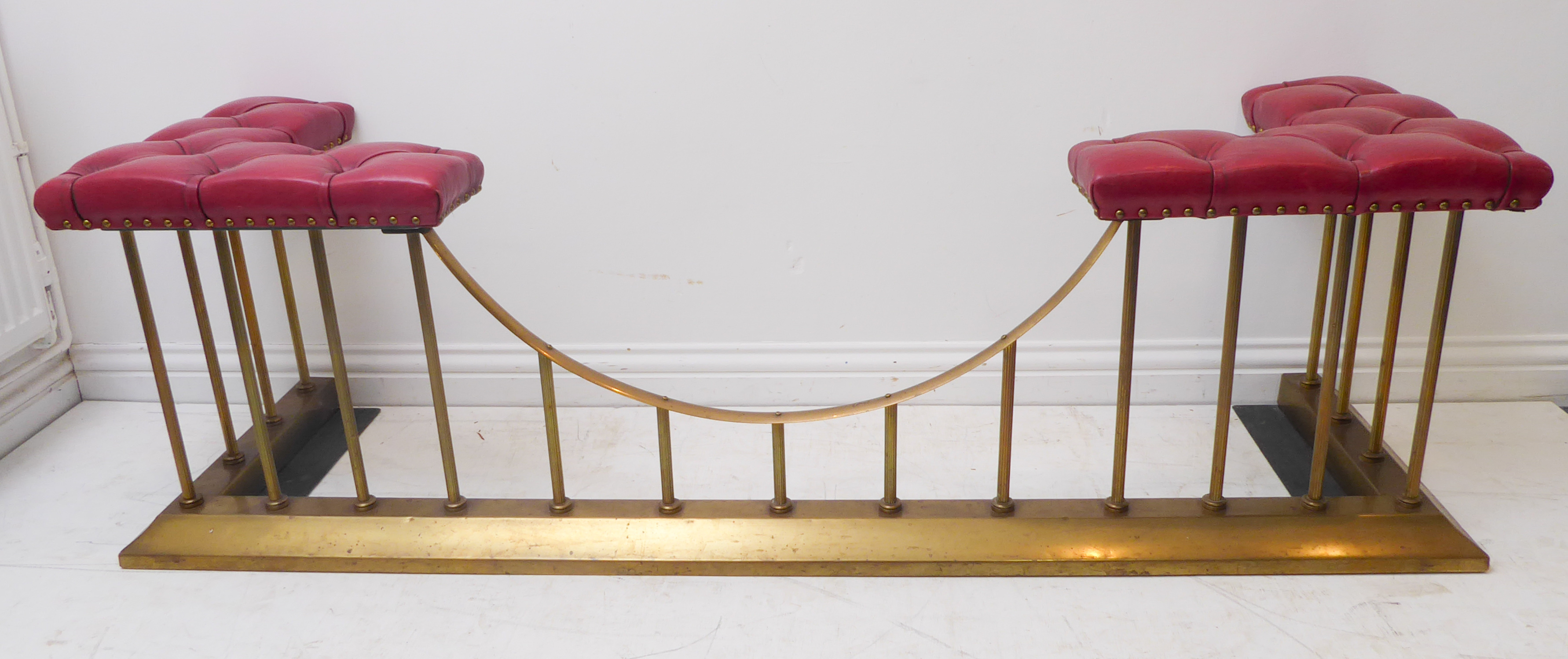 A good modern red-leather-upholstered brass club fender (internal dimensions approx. 42 x 154cm, - Image 2 of 6