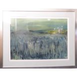 Acrylic on paper – landscape with rushes to the foreground, indecipherable signature, dated '76.