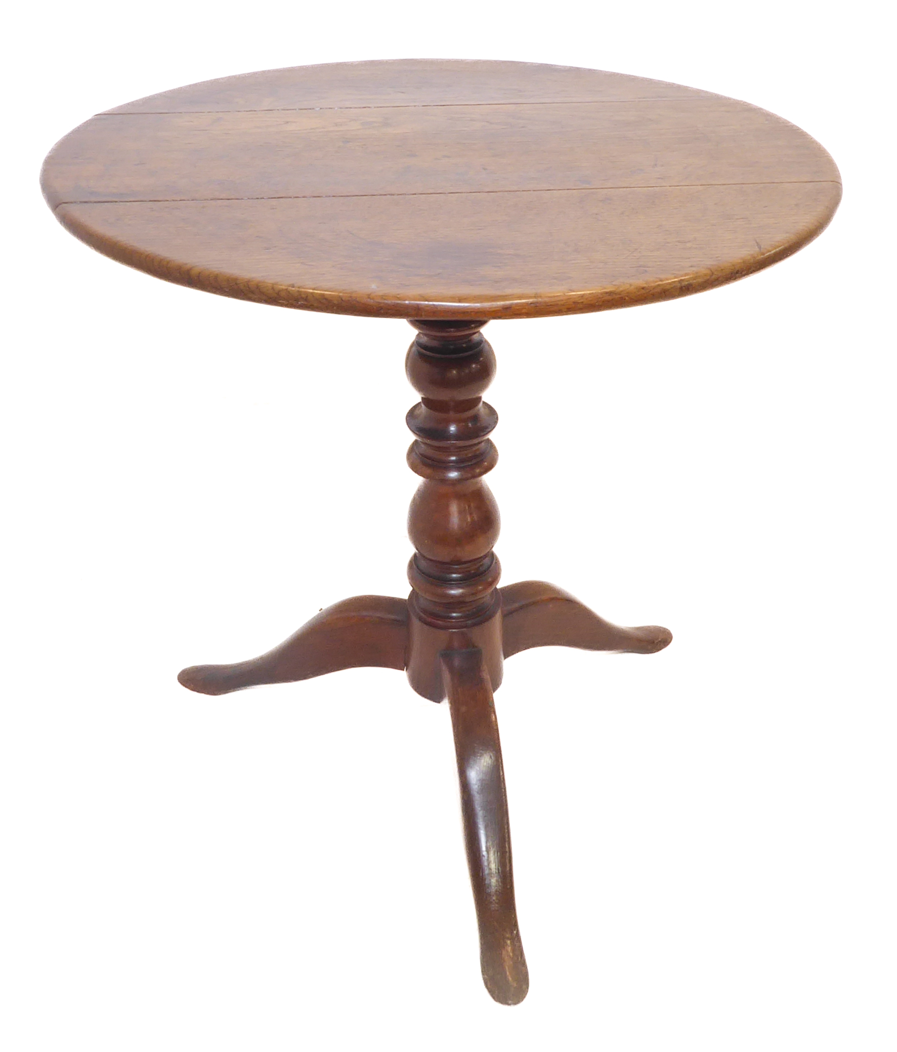 A Georgian circular tilt top oak occasional table on turned stem and tripod base (72.5cm - Image 3 of 4