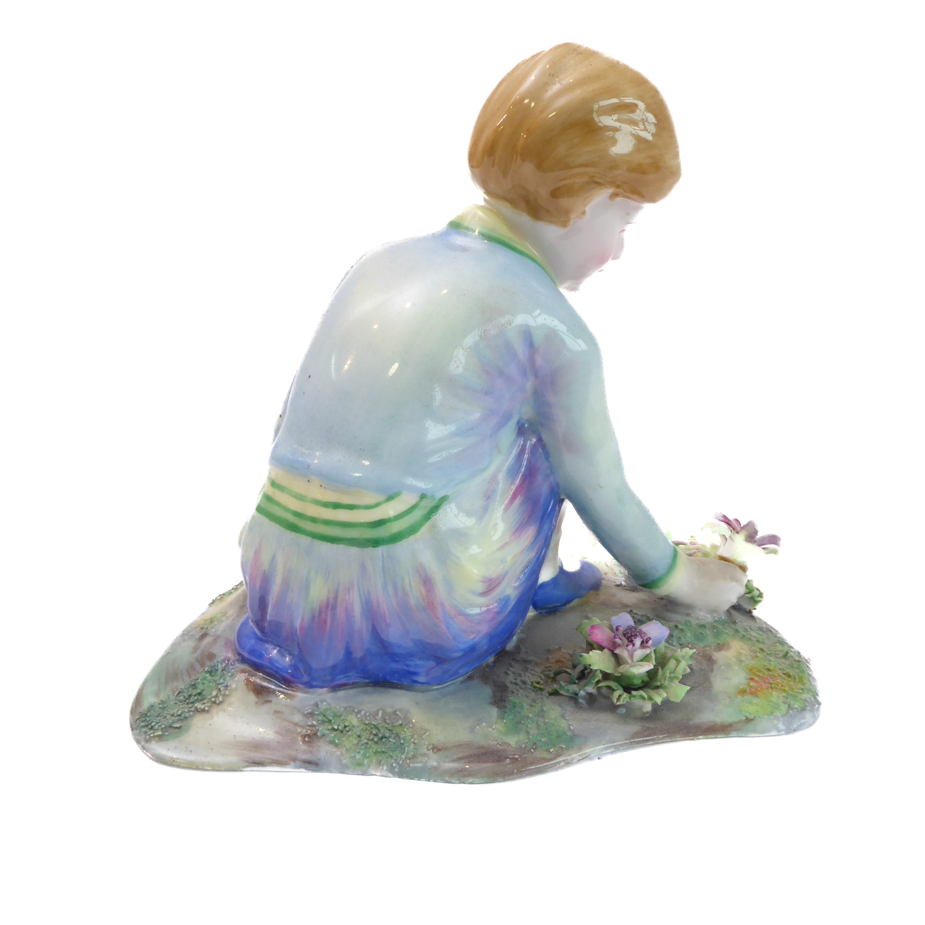 A circa 1930s Crown Staffordshire porcelain model of a young girl picking flowers - Image 3 of 4