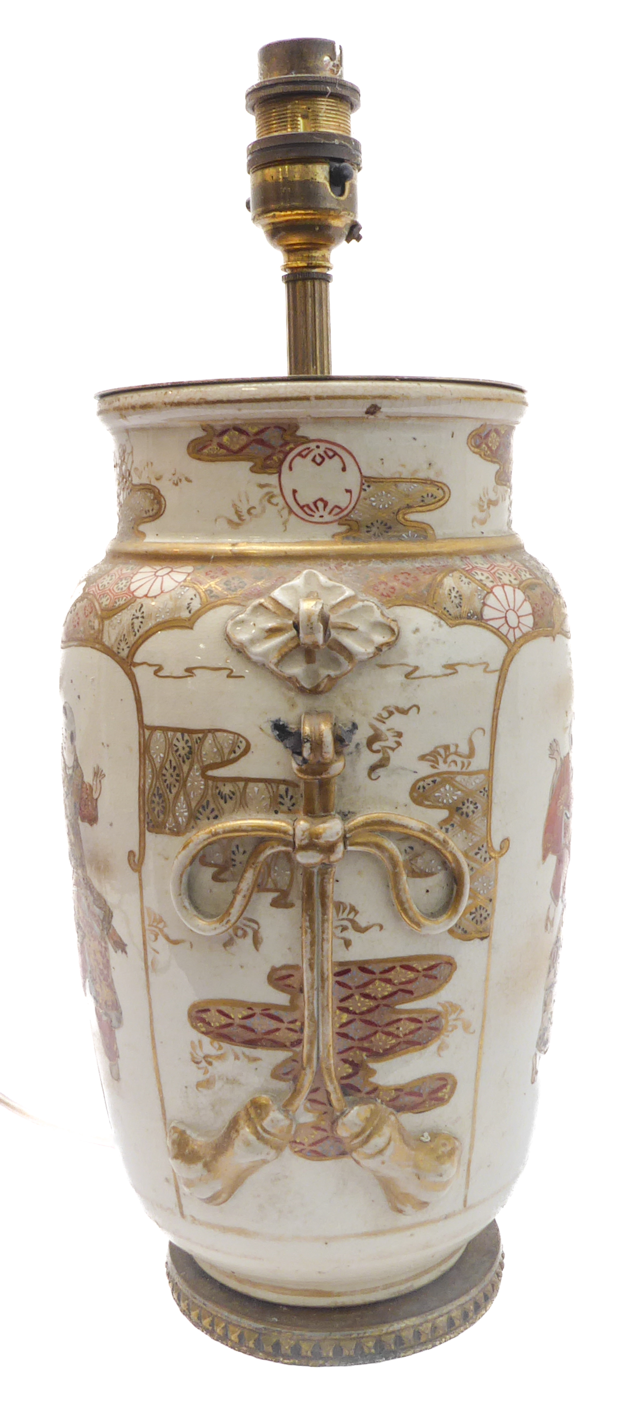 An early 20th century Japanese Satsuma vase decorated with dancing boys (converted to a lamp) - Image 3 of 4