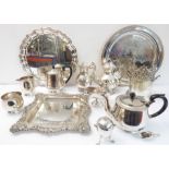 A good selection of mostly early to mid 20th century silver plate to include serving trays, a tea