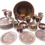 Studioware pottery: 6 plates (23cm), 3 side plates (17cm), 8 goblets, 2 beakers, 2 bowls, cup and