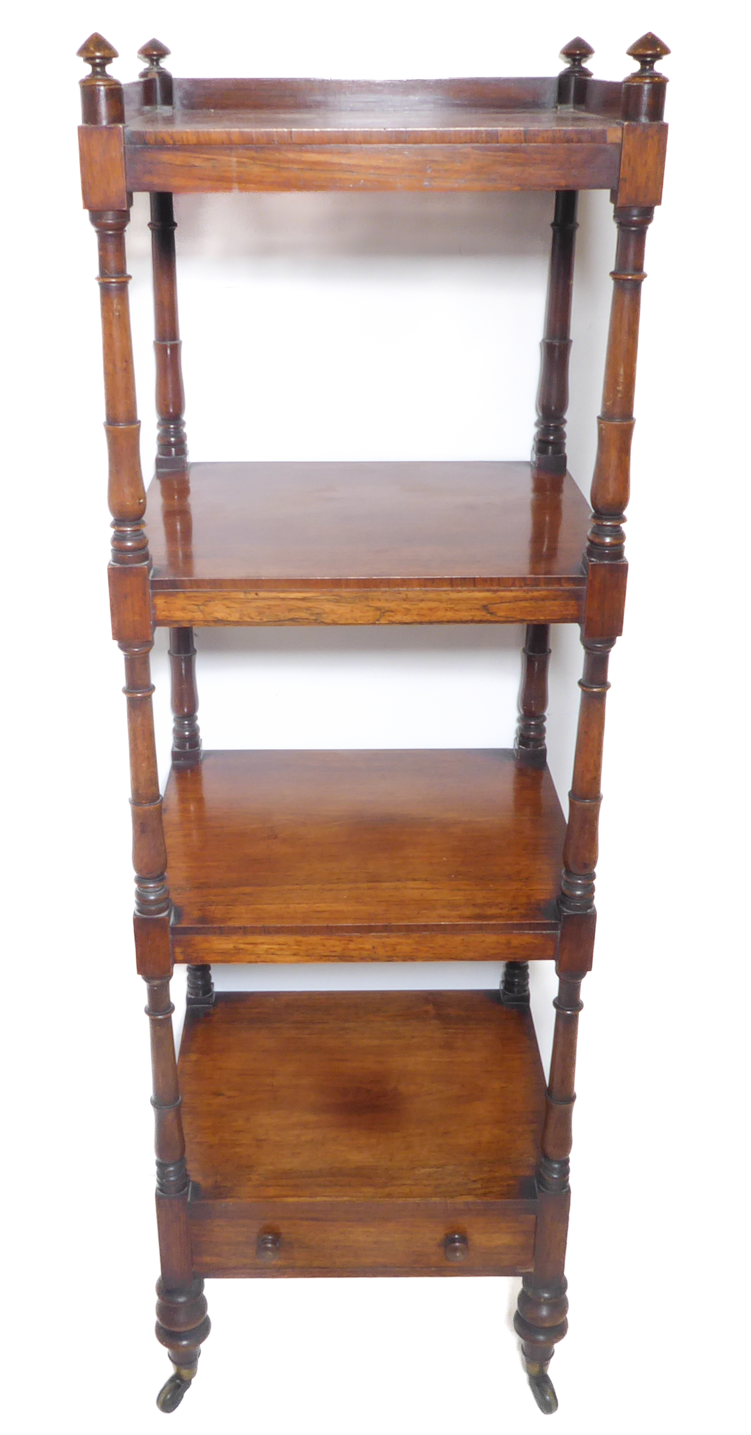 A good late Regency-period four-tier rosewood whatnot – turned uprights, single base drawer and on - Image 2 of 2