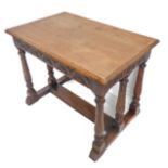 A reproduction oak octagonal occasional/coffee table in 17th century style; thumbnail moulded top