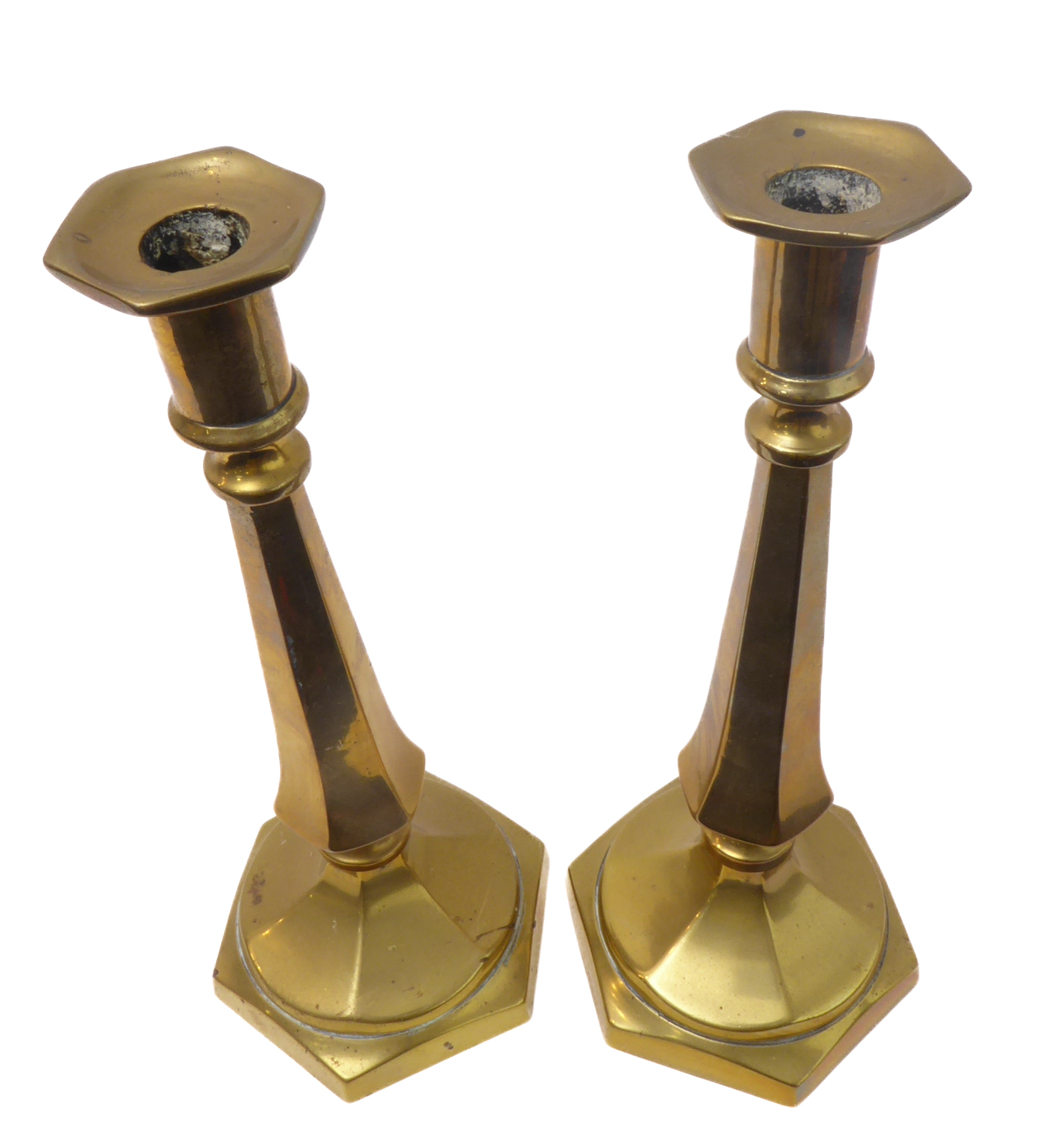 A pair of hexagonal brass candlesticks (30cm high) (2) - Image 2 of 3