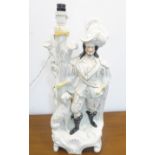 A large 19th century Staffordshire flatback figure (now as a lamp); a grand figure with feather