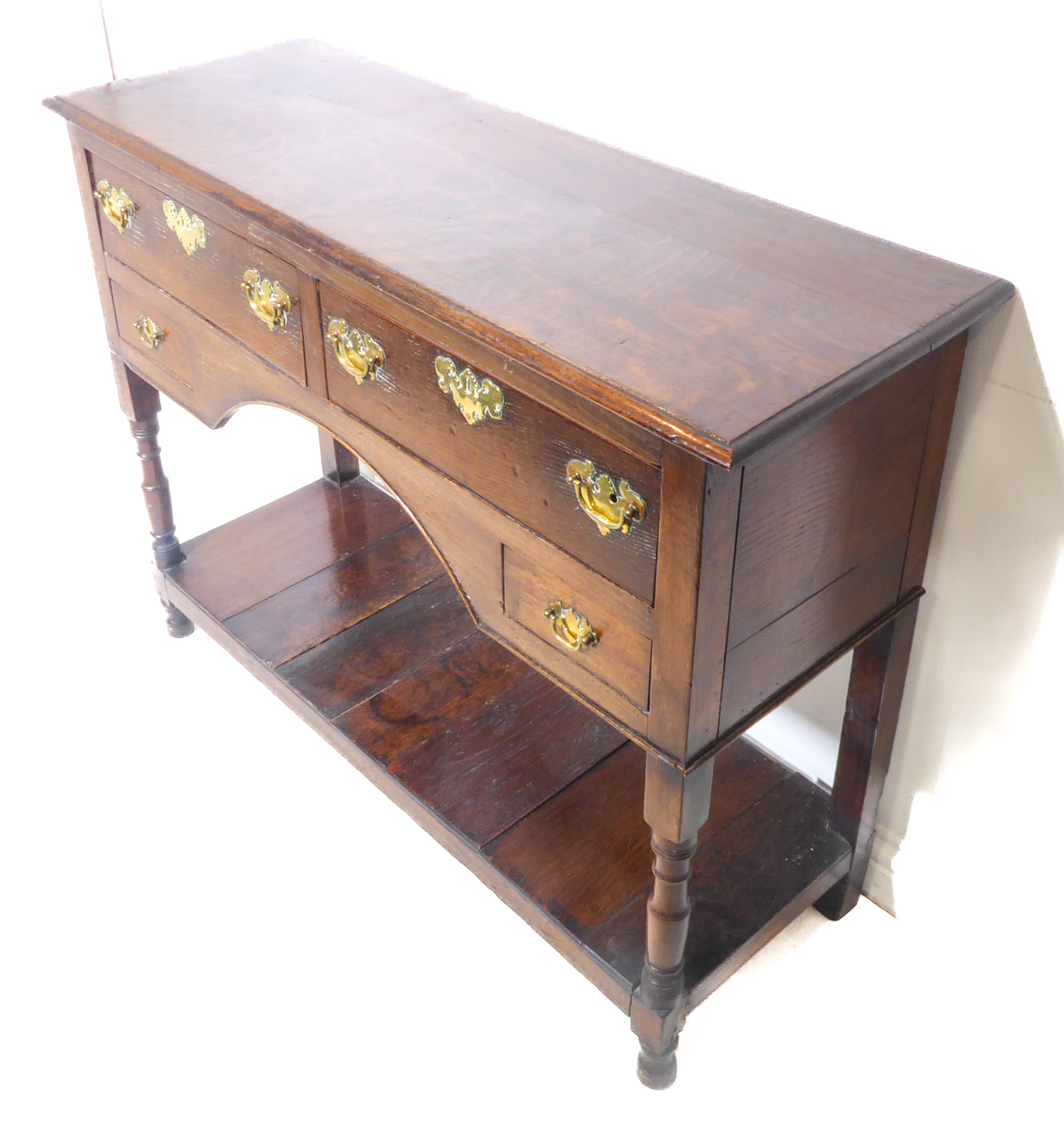 An antique oak dresser of small and pleasing proportions; the thumbnail moulded top above two half- - Image 2 of 3