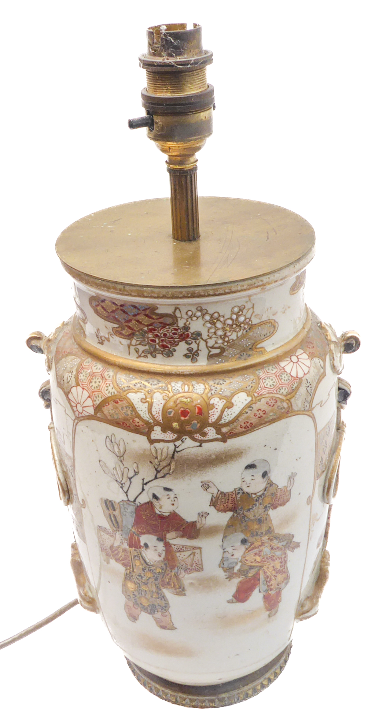 An early 20th century Japanese Satsuma vase decorated with dancing boys (converted to a lamp) - Image 2 of 4