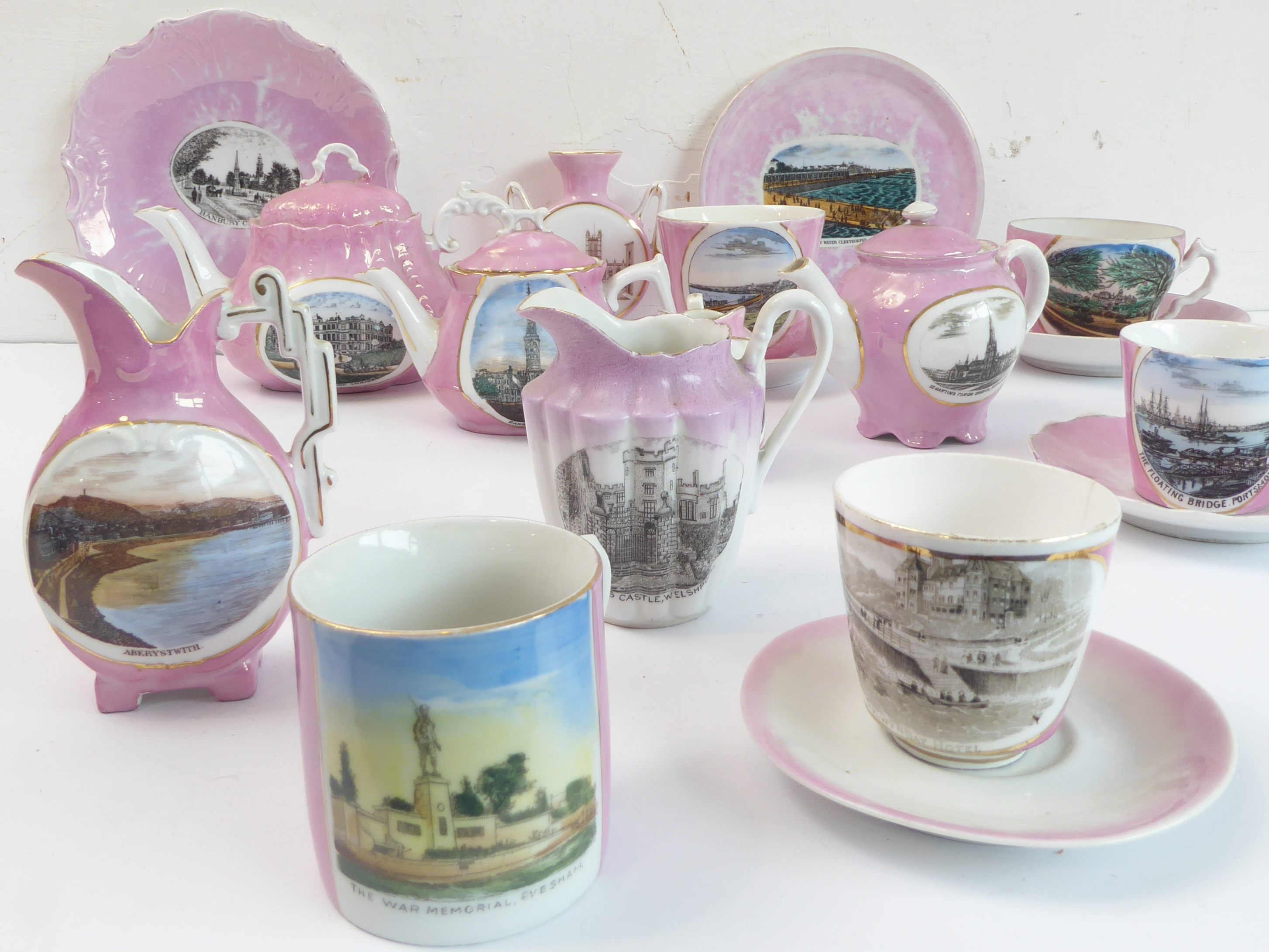 A selection of mostly late 19th century pink-glazed German porcelain commemorative ware to include - Image 3 of 4