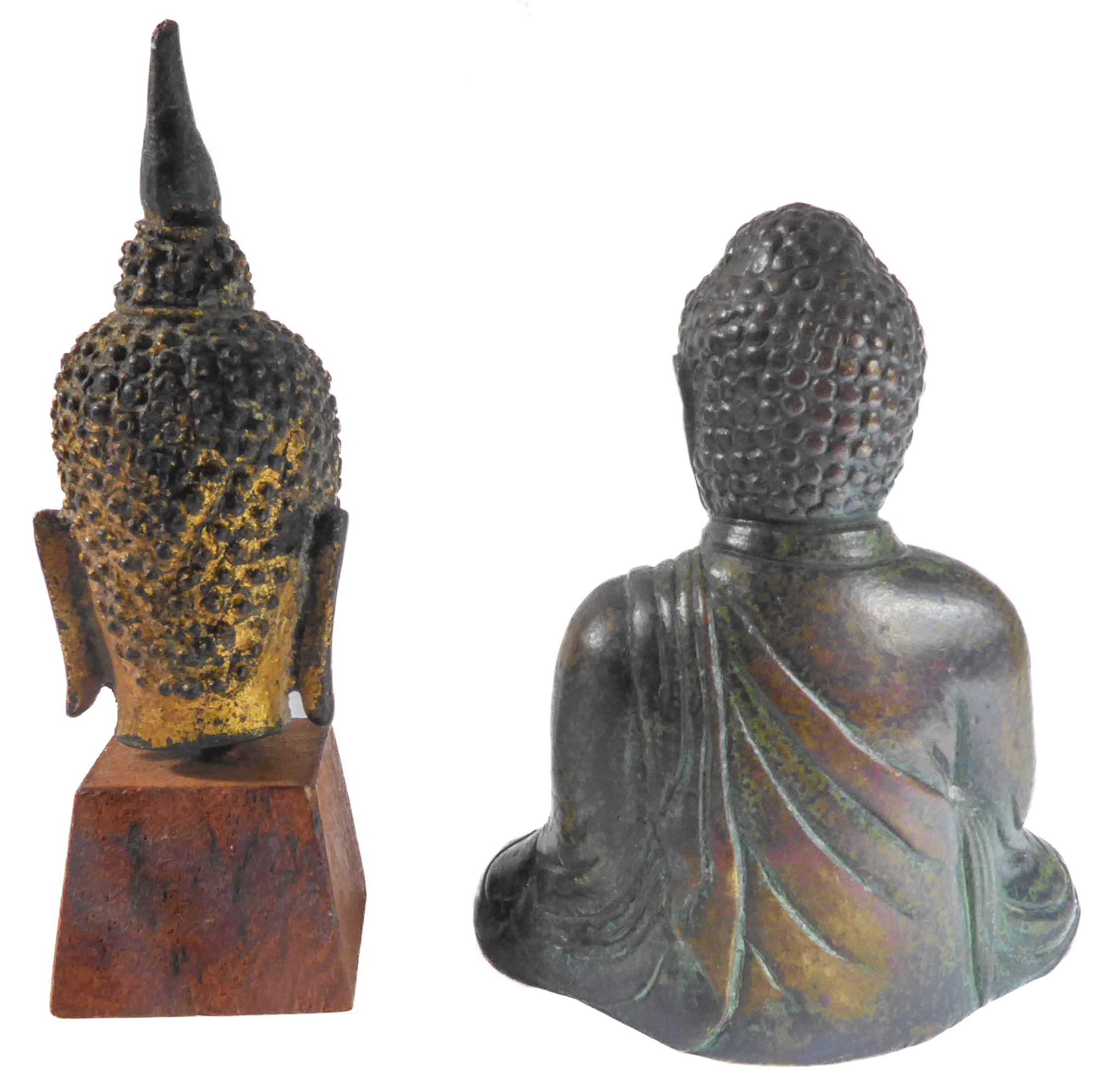 A seated bronze Buddha (8cm high) together with a bronze head of Buddha (possibly Thai) with - Image 5 of 6