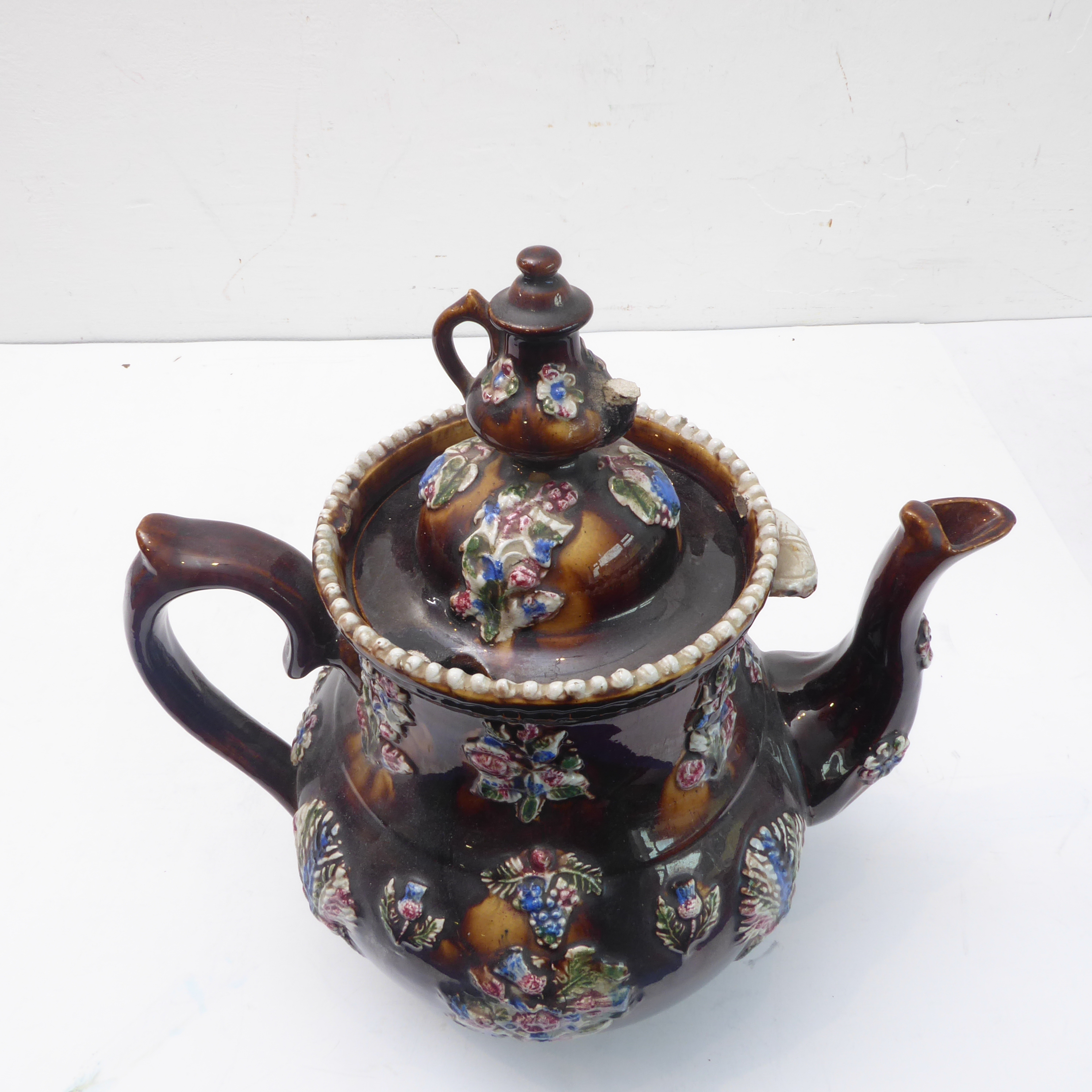 Two large 19th century Bargeware pottery teapots 'A present from a friend' and 'A present from - Image 5 of 8