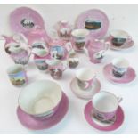 A selection of mostly late 19th century pink-glazed German porcelain commemorative ware to include