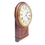 A wall-hanging drop dial clock – mahogany and satinwood crossbanded case, the cream dial signed '